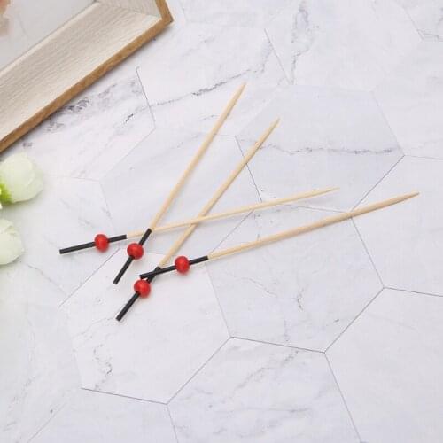 100pcs Beads Bamboo Cocktail Picks Food Sticks Disposable Toothpicks Party Club