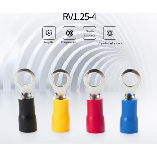 100PCS/ Lot RV1.25-4 O-Type Pre-Insulated Splice Cold-Pressed Terminal Block Electrical Crimp Terminator Wiring Range 0.5-1.5mm2