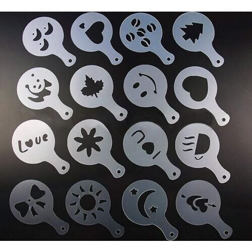 16pcs/set Of Cute Pattern Spray Flower Mold Latte Coffee Cappuccino Mold Milk Design Coffee Spray Flower Model Pull Flower Mold