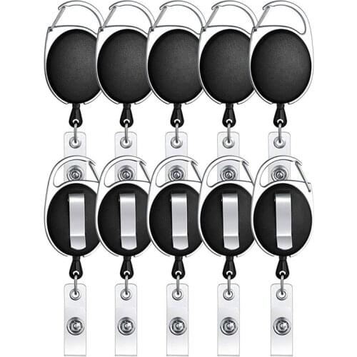20 Packs of Retractable Badge Holders with Carabiner Reel Holder and Key Ring, Key Holder for ID Card, Black