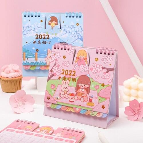 2022 Lovely Candy Girl Series Mini Desk Calendar Cartoon Rabbit Calendars Daily Schedule Planner 2021.7-2022.12