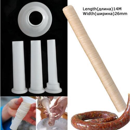 2lbs Food Grade Filling Meat Tube Sausage Filling Handmade Sausage Tube with 7.5cm Base Sausage Packaging Tools 14m*26mm