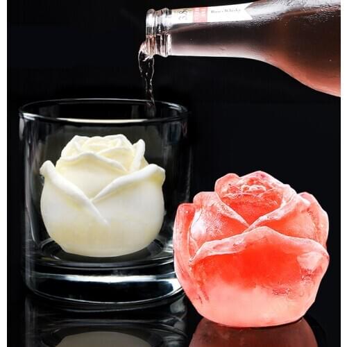 3D Rose Shape Ice Cube Mould Silicone Ice Cubes Mold for Cocktails Kitchen Accessories Iced Coffee Iced Tea DIY Ice Cube Mold