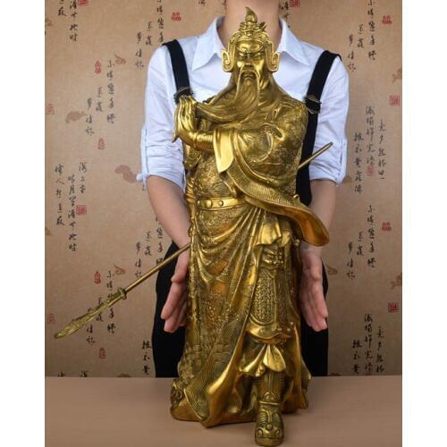 60CM LARGE # home office company efficacious Money drawing booming # Martial god of wealth guan gong Guandi BRASS statue