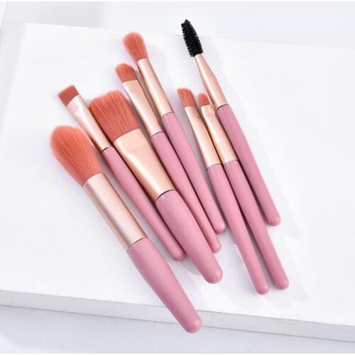 8 Pcs Natural Hair Makeup Brushes Professional Pastel Color Foundation Powder Blush Eyeshadow Eyebrow Blending Brush Set Tools