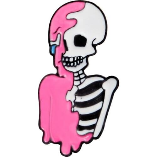 Halloween Party Accessories Skull Skeleton With Pink Oil Paint Painted Skin Brooch Button Enamel Lapel Pin Badge Gothic Jewelry