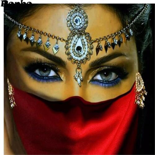 Full round drill Diamond Embroidery DIY 5D Cross Stitch India mask woman eyes Diamond Painting people mosaic picture by numbers