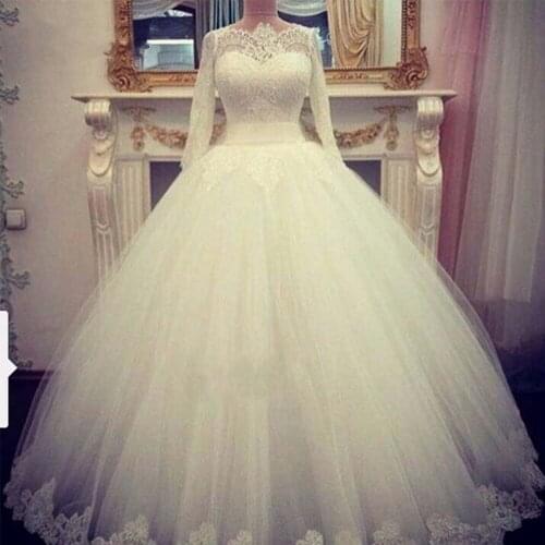 ANGELSBRIDEP High-Neck Ball Gown Wedding Dresses Vestido De Noiva Luxury Applique Beading Long Sleeves Wedding Bride Dress Hot
