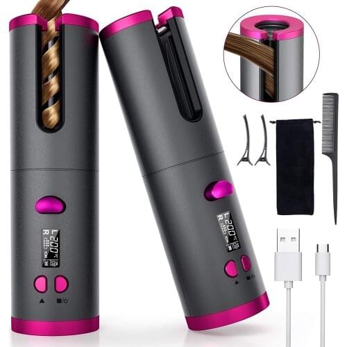 Cordless Automatic Hair Curler USB Rechargeable Auto Rotating Curling LED Display Temperature For Curly Machine Or Waves Hair