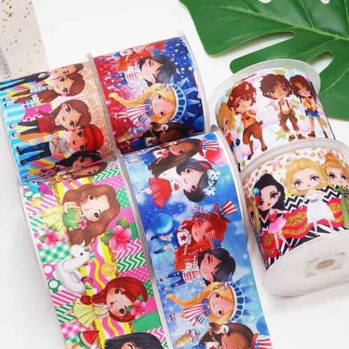 Free shipping 3 Inch 75 mm Cartoon Printed Grosgrain Ribbons for Bows Craft Suppliers 52211