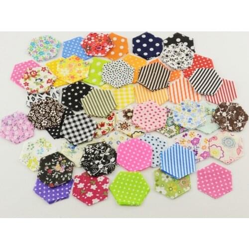 Booksew 200pcs/lot Plain Sexangle Slice Fabric 100% Cotton 2.4x4.2cm 50 No Repeat Design For Patchwork Textile DIY Sewing Toys