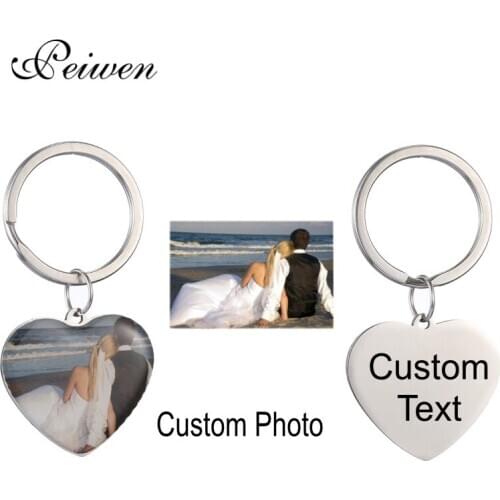 Customized Stainless Steel Heart Keychain Personalized Silver Color Tag Round Ring Charm Key Chain Engraving Words Jewelry Gift