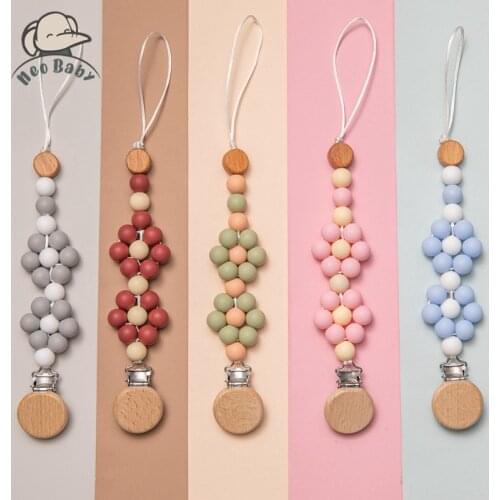 1pc Baby Pacifier Chain Silicone Beads Flower Cartoon Teething Chain Baby Rattle Soother Chews Dummy Clips Nipple Fixed pacifier