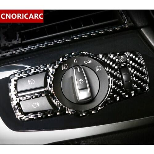 CNORICARC Carbon fiber Headlight switch frame decorative cover trim decal For BMW F10 5 series 5GT Car interior accessories