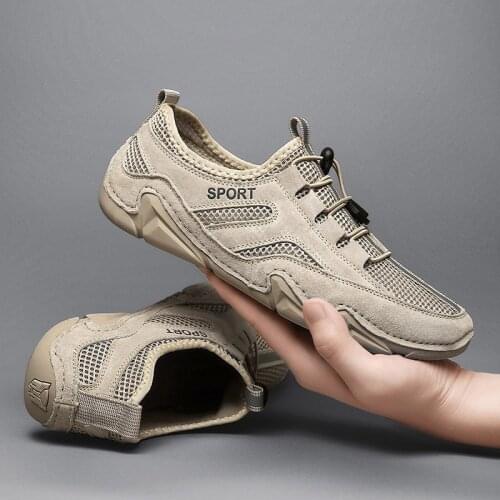 Breathable Men Casual Shoes Summer Mens Genuine Leather Shoes Loafers Sandals Outdoor Mesh Slippers Beach Holes Designer Shoes