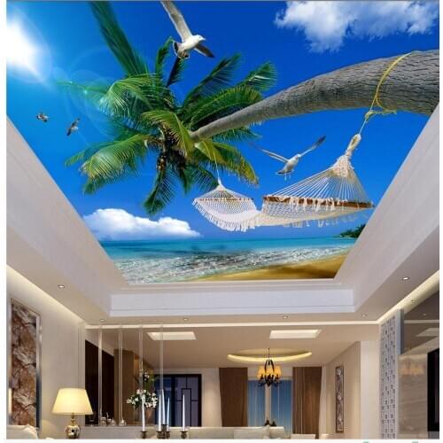 Seaview palm sunshine and blue birds ceiling Landscape wallpaper murals Home Decoration