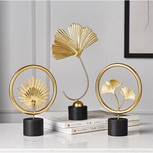 Hawaiian Palm Leaves Golden Structure Ginkgo Leaf Figurine for Interior House Home Modern Room Decoration Housewarming Gift