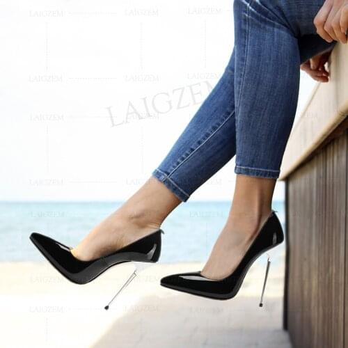 BERZIMER Quality Heels Real LEATHER Metal Stiletto Heels Pumps Office Dress Party Zapatos Sandalias Shoes Woman Size 39 40 43 45