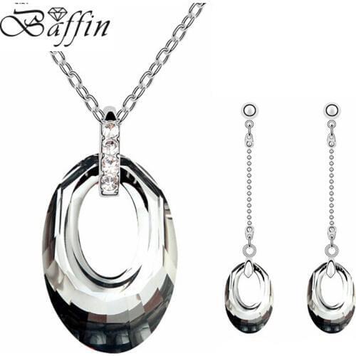 Vintage Fashion Bijouterie Crystal from SWAROVSKI Long Dangle Earrings Necklace Set Wedding Jewelry Sets for Brides