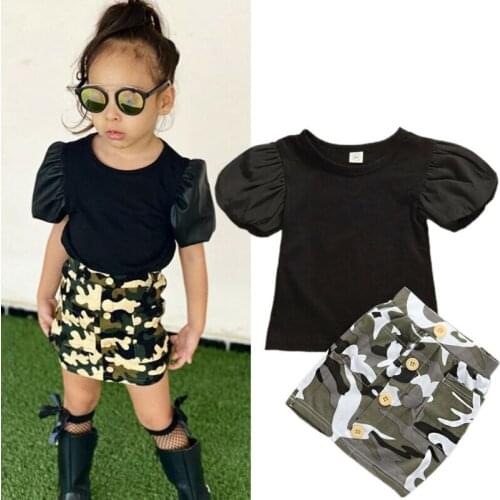 2PCS Toddler Baby Girl Summer Clothes Set Short Sleeve Tops Camouflage Skirt Outfits Set For Kid Girl 1-5Years