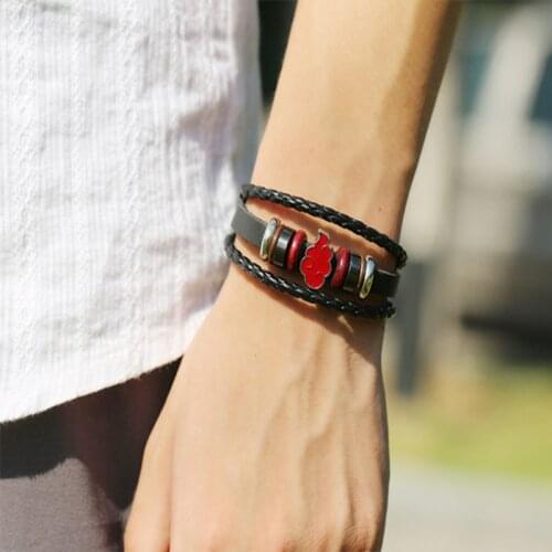 Handmade Leather Bracelet Anime Akatsuki Theme Hand Band Jewelry Cloud Sharingan Cosplay Bracelets Mens Gift New Arrival
