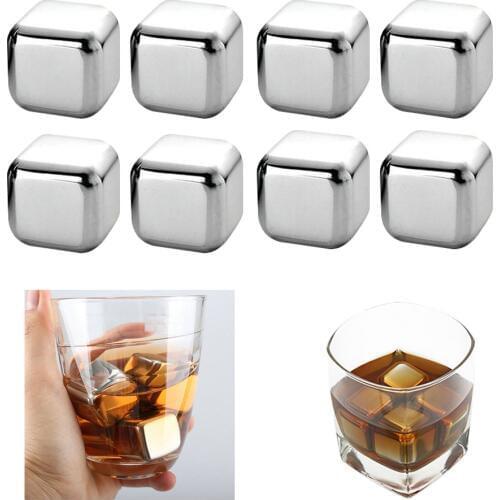 Konesky 1pc / 6pcs / 8 Pcs Stainless Steel Ice Cubes, Reusable Chilling Stones For Whiskey Wine, Keep Your Drink Cold Longer