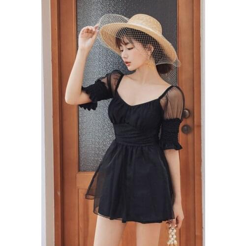 Swimwear Women One Piece With Skirt Plus Size Swimsuit Sexy Bikini 2021 Push Up Korean Style New Covering Short Long Sleeve