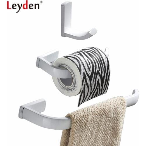 Leyden 3pcs White Brass Towel Ring Holder Toilet Paper Holder Tissue Holder Clothes Towel Hook Bathroom Accessories Set