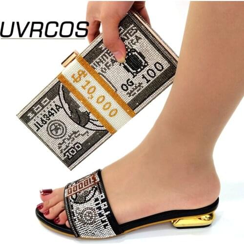 2021 Hot Selling Nigerian Shoes And Bag Set Italian Design Matching Shoes And Bag Set For Wedding Party in Black Color