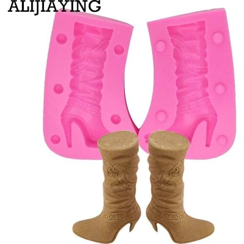 M0297 2Pcs/set 3D High Heel Shoes Boots 3D Silicone Fondant Mold Party Cake Decorating Tools Chocolate Gumpaste Molds