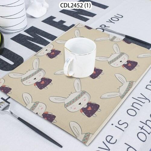 Cartoon Rabbit Snail Flower Printed Napkin Cloth Home Table Decoration Table Mat Untersetzer Coaster 42 * 32 Servilletas Tela