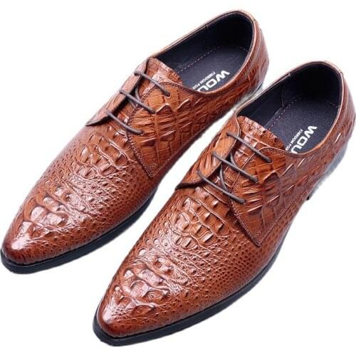 British leather shoes man, carved lace, formal wedding wear, fashion dress, embossed cowhide. The Block