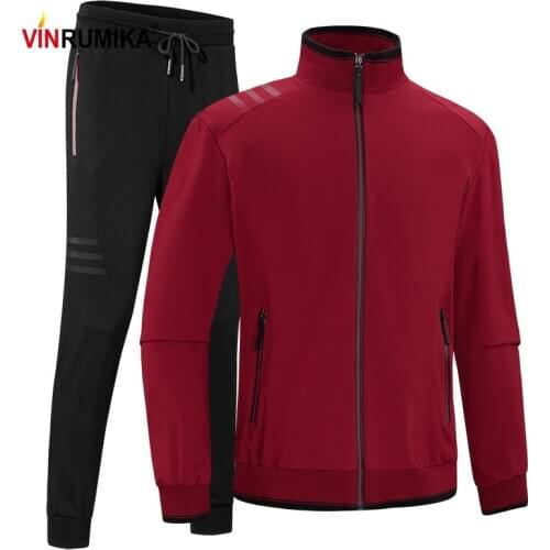 2020 Mens Plus Size Sportswear Set Spring Autumn Male Sports Casual Style Cotton Jackets Trousers Man Black Coats 6XL 7XL 8XL