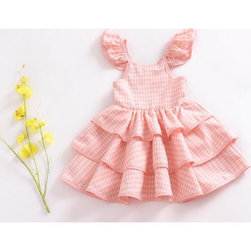 New Summer Girls Dress Children Cap Sleeves Stripes Plaid Dress Fashion Girls Clothing