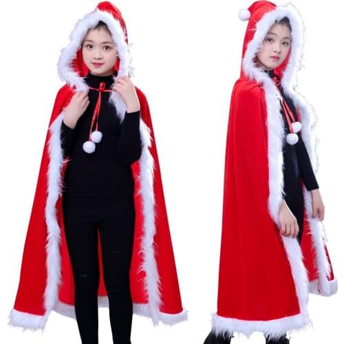 New Arrival Christmas Cloak With Hat Christmas Santa Cape Large Red Gold Velvet Hooded Cloak Cosplay Kids Girl Shawl Windbreaker