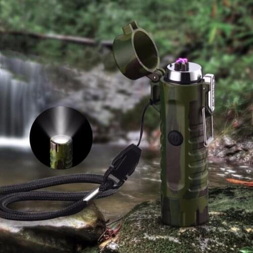 Outdoor Waterproof USB Charge Portable Lighter LED Flashlight Camping Torch Lamp
