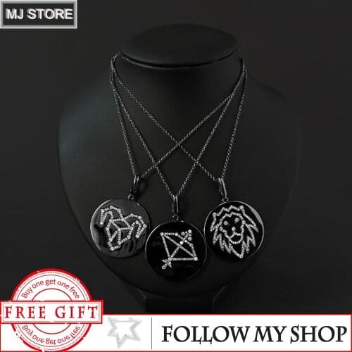 S925 Sterling Silver Black Twelve Constellation Pendant Necklace Personalized Chain Luxury Brand Monaco Woman Jewelry Gift