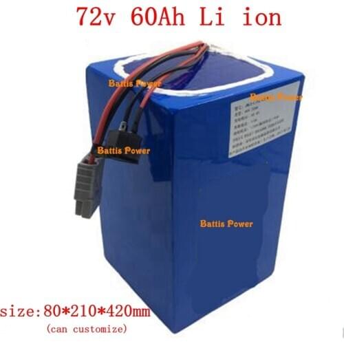 Rechargeable 72V 60Ah Lithium li ion battery with BMS 100A for 4000W 5000W motorcycle ebike scooter golf trolley Solar system