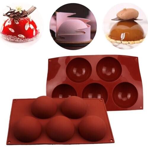 5 Hole Semi-Sphere Round Silicone Mold Hot Chocolate Bombs Cake Baking Mould DIY Candy Ice Jelly Pudding Soap Mold Accessories