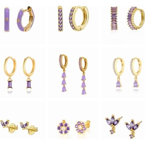 Pendientes plata 925 Purple Zircon Prevent Allergy Cartilage Circle Earrings Luxury S925 Sterling Silver Hoop Earring Jewerly