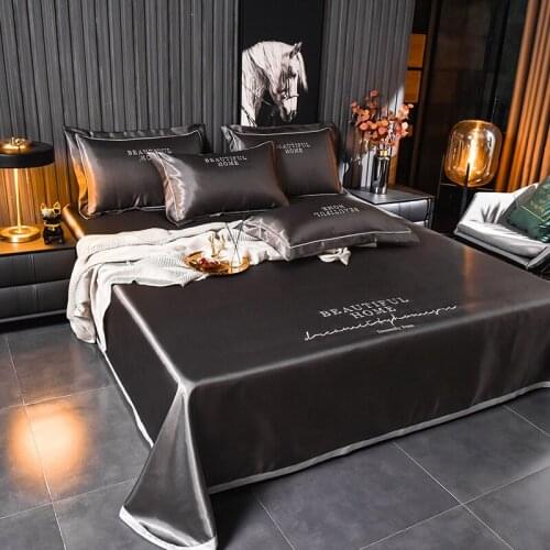 Grey spring and summer home textile embroidery ice silk mat bed simple color single bed single/pillowcase/three-piece