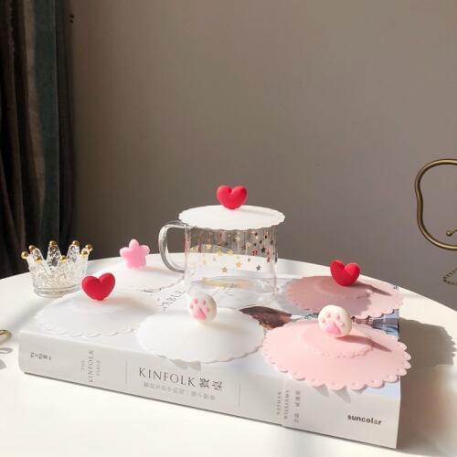 Heart cat paw pattern cover silicone cup cover cartoon mug glass lid water cups lid ceramic dust cup lid covers