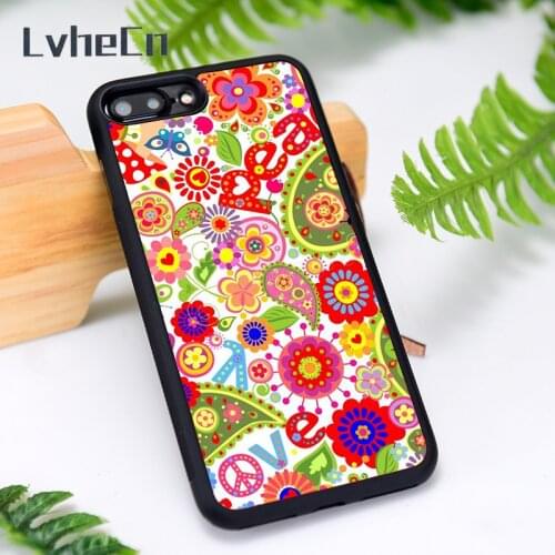 LvheCn Silicone Rubber Phone Case Cover for iPhone 6 6S 7 8 Plus X XS XR 11 12 Mini Pro Max Peace And Love Flower Heart