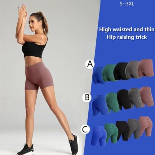 Comprehensive Sports Pants Pocket Tight Shorts Fitness Quick-drying High Waist Hips Yoga Shorts Capri-pants Womens Summer Wear