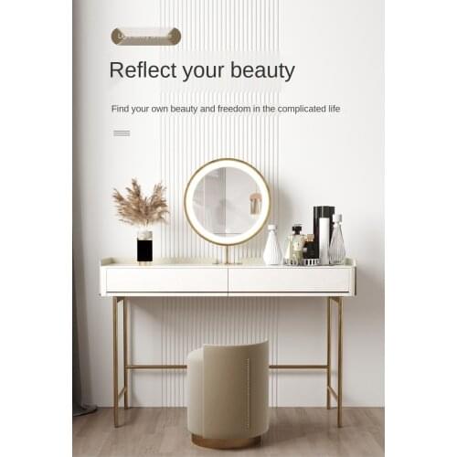 Light luxury and simple modern Italian style rock plate dressing table with light mirror bedroom leather art dressing table