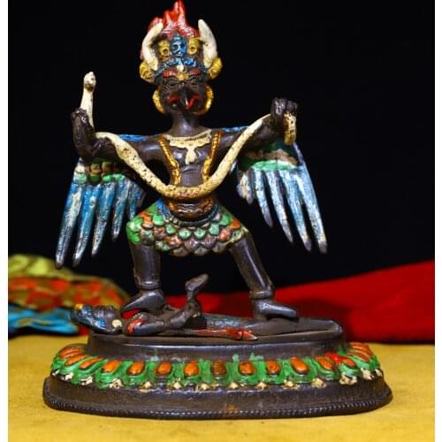 Tibet Buddhism Old Bronze Tracing Roc garuda statue Take the white snake Garuda Exorcism Town House Buddha protector