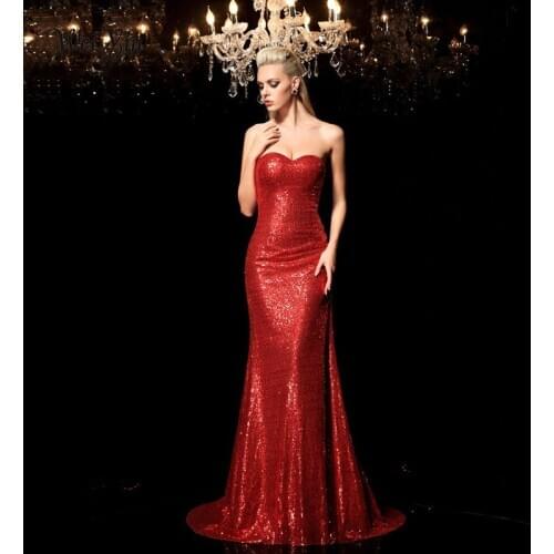 Weiyin AE0573 New Arrival Mermaid Prom Dresses Jessica Rabbit Dress Sweetheart Neckline Red Fully Sequined Floor Length Vestidos