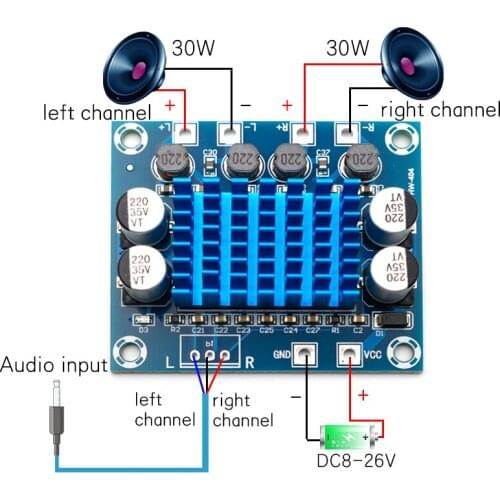 XH-A232 HD digital audio power amplifier board mp3 power amplifier module 12V24V power amplifier board dual channel 30W
