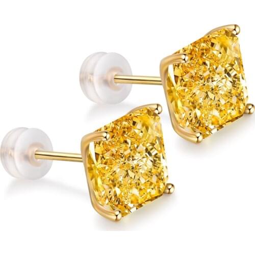 Zhanhao Jewelry 9k Gold Stud 4 Prong Setting Simple Design For Daily Wear Earrings Radiant Shape Factory Direct Sale Price