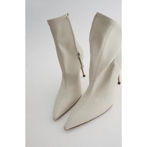 Women Boots High Heels Zipper Shoes Winter Footwear Boots-Women Stiletto 2021 Rock Autumn Ankle Pointy Ladies Rubber Flock Basic